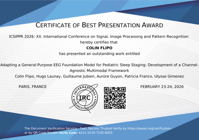 Best poster presentation award for our pediatric sleep research !